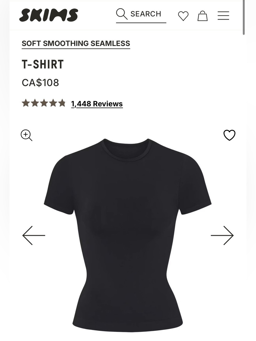 SKIMS Black Short Sleeve SOFT SMOOTHING SEAMLESS
T-SHIRT